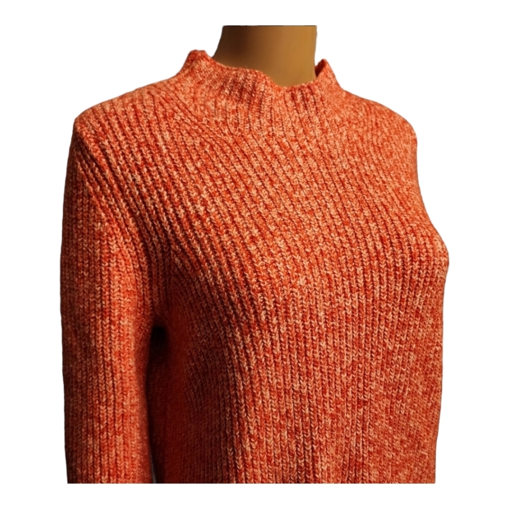 Loft Mock Neck Ribbed Red and White Sweater Size M